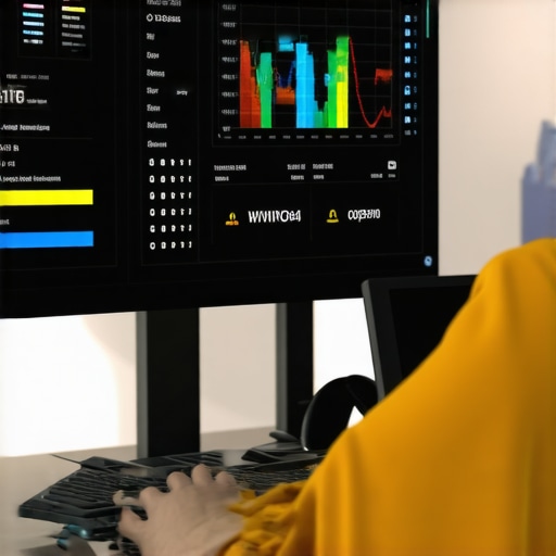 Software dashboard showing CPU and SSD temperatures on a professional workstation.