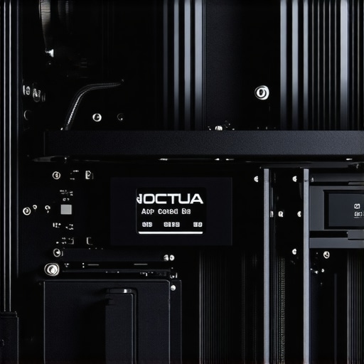 Internal view of a workstation PC with a temperature monitoring screen and a large air cooler.