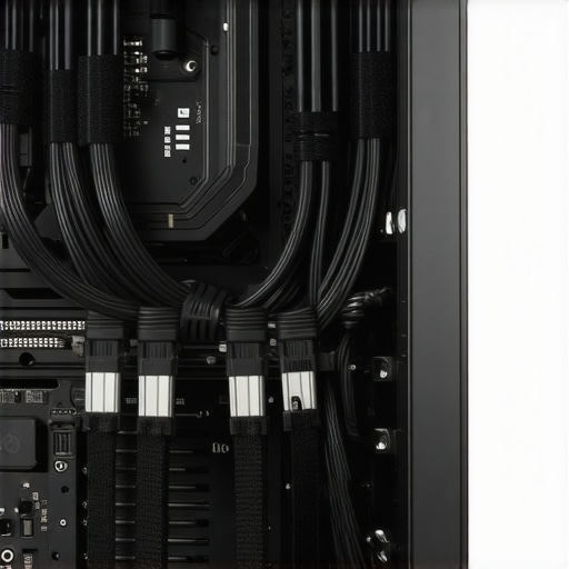 Neat PC Cable Management with Velcro Straps Close-up of organized cables in a workstation PC case using Velcro ties for better airflow.