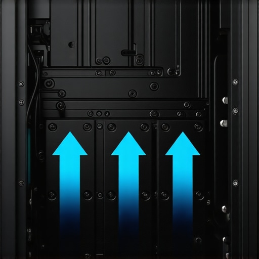 Optimized Airflow Diagram for Multi-GPU Workstation Diagram of a PC case showing how bottom intake fans cool multiple GPUs using a chimney effect.