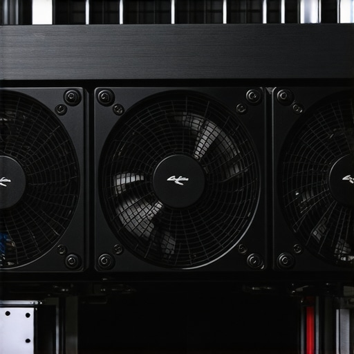 Optimized Static Pressure Fans in a Workstation A professional PC cooling setup with static pressure fans on a radiator for maximum efficiency.