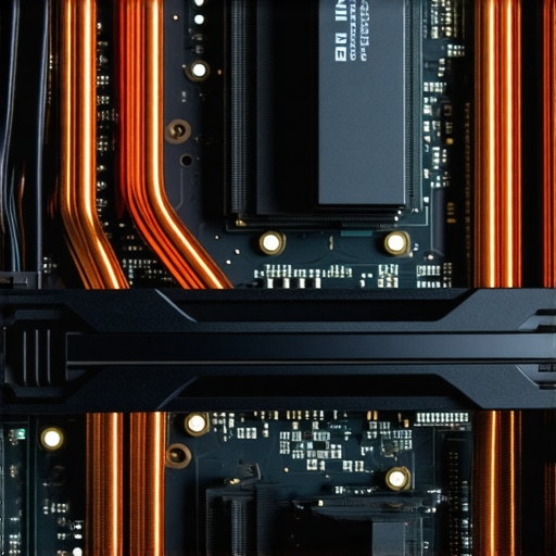 A high-end NVMe heatsink and cable management inside a professional workstation PC.