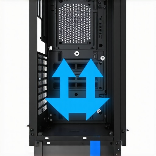 Positive Airflow Diagram for Workstation Cooling Diagram showing how positive air pressure works in a PC case to prevent dust build up.