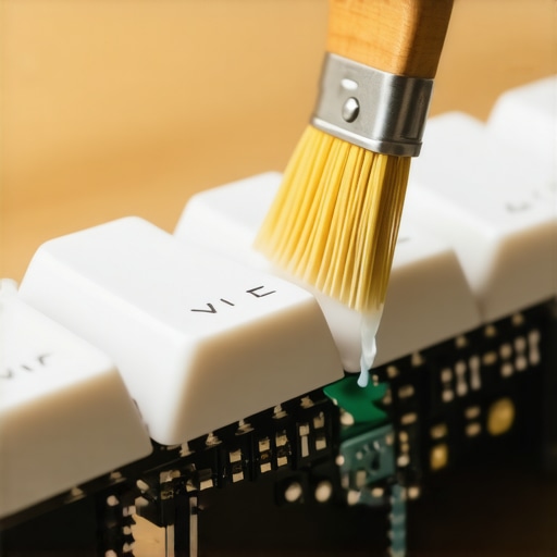 Precision Keyboard Maintenance A professional artisan lubing a mechanical keyboard switch for smoother typing.