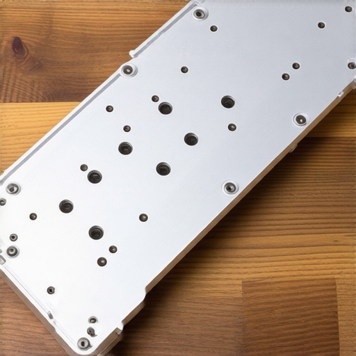 Internal view of a heavy aluminum mechanical keyboard case showing build quality and thickness.