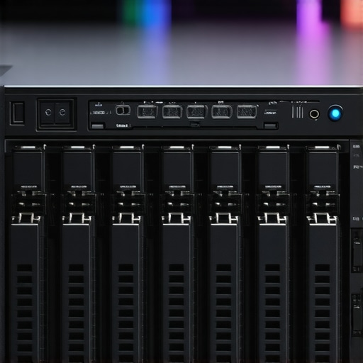 Professional 100TB Storage Array Internals Close up of multiple hard drives in a workstation case with cooling fans