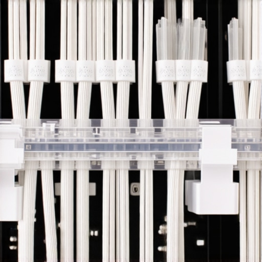 Professional Braided Cable Management with Acrylic Combs Close-up of white braided PSU cables organized with clear combs inside a high-end PC build.