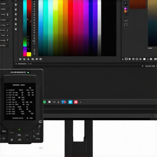 Professional Color Calibration Setup A professional monitor being calibrated with a colorimeter for color accuracy.