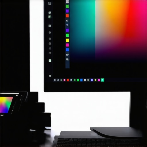 Professional Colorimeter Calibrating a Workstation Monitor A colorimeter device performing a color accuracy calibration on a professional 4K display for creative work.