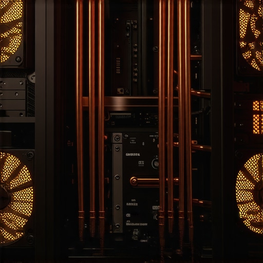 Professional Dual-Tower Air Cooling Setup Close up of a dual-tower air cooler inside a professional mesh workstation case demonstrating efficient thermal management.