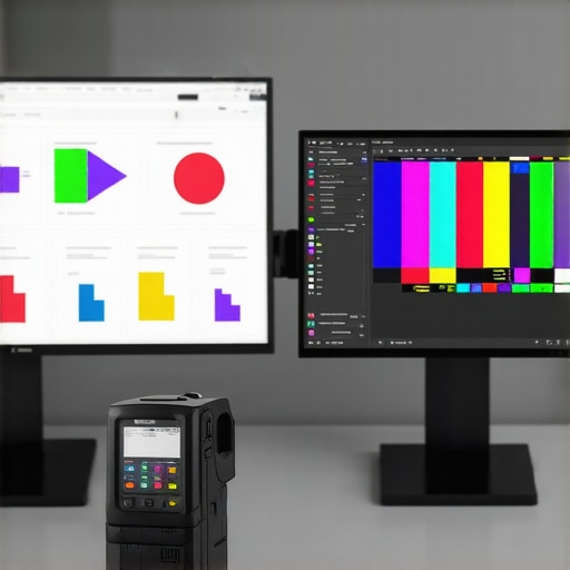 Professional Hardware Calibration Setup A colorimeter device calibrating a professional workstation monitor for color accuracy.