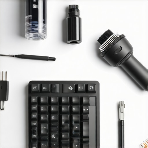 Professional Keyboard Maintenance Toolkit Wire keycap puller and switch lubricant on a workspace desk