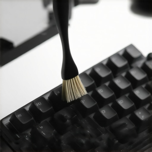 Close up of cleaning a mechanical keyboard with PBT keycaps on a professional workstation desk