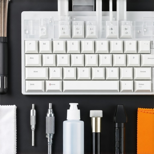 A collection of specialized tools for maintaining premium aluminum keyboards and high-end PC workstations.