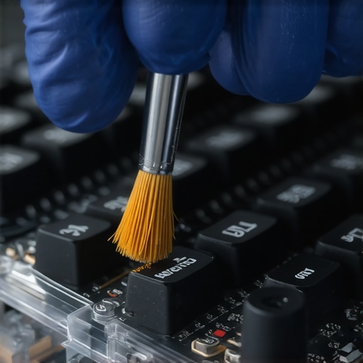 Professional Mechanical Keyboard Stabilizer Lubrication A technician applying grease to a mechanical keyboard stabilizer wire for noise reduction.
