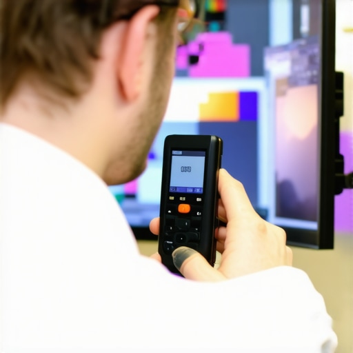 Professional Monitor Calibration Process A colorimeter attached to a professional monitor for color accuracy calibration.