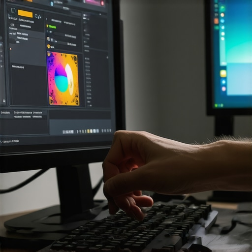 A colorimeter being used to calibrate a professional workstation monitor for color accuracy.