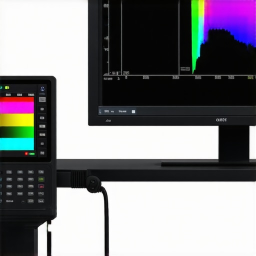 A colorimeter calibrating a professional workstation monitor to ensure color accuracy.