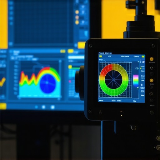 Professional Monitor Calibration with Colorimeter A colorimeter device calibrating a professional monitor for color accuracy in a workstation environment.