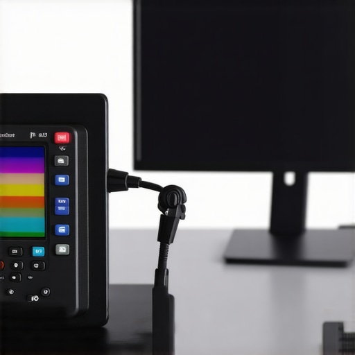 Professional Monitor Calibration with a Colorimeter A colorimeter device calibrating a professional monitor for color accuracy.