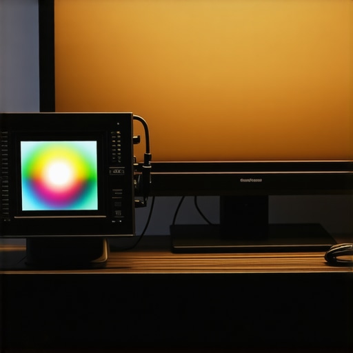 Professional Monitor Color Calibration Process A colorimeter calibrating a professional workstation display for color accuracy.