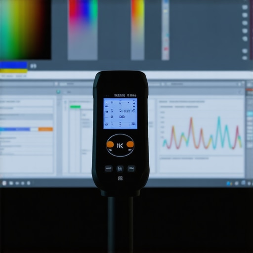 Professional Monitor Hardware Calibration Tool Colorimeter device calibrating a professional workstation monitor for color accuracy