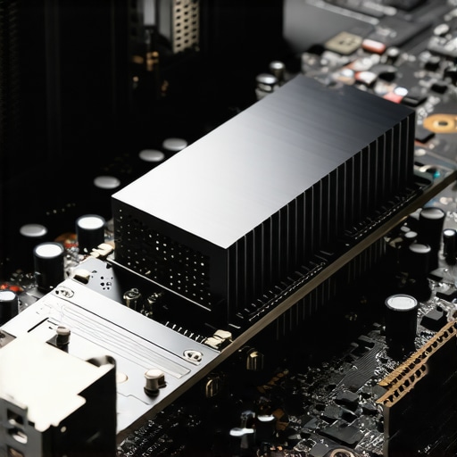 Close up of a dedicated SSD heatsink on a workstation motherboard to prevent thermal throttling.