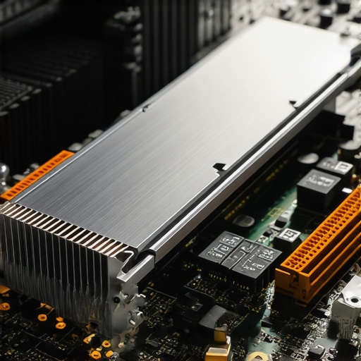 Professional NVMe SSD Heatsink Setup Detailed view of a high-performance SSD with a specialized heatsink to prevent thermal throttling in a workstation.