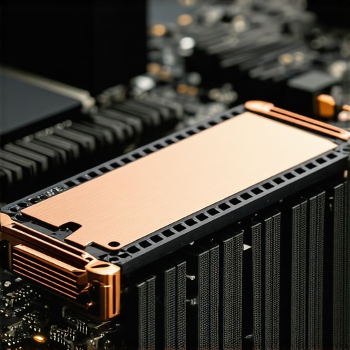 A high-speed NVMe SSD with a heatsink installed on a workstation motherboard