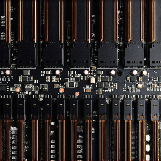 Professional NVMe SSD Installation and Cooling Close up of high performance NVMe SSDs with heatsinks on a professional workstation motherboard.