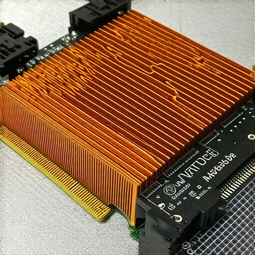 Close-up of an NVMe SSD with a custom copper heatsink for workstation cooling.