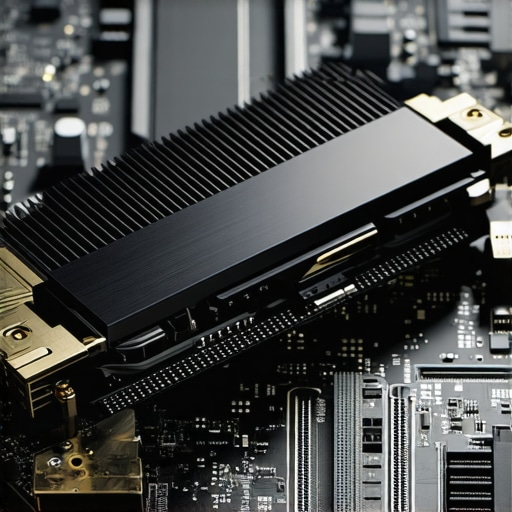 Professional NVMe SSD with Custom Heatsink A professional workstation NVMe SSD equipped with a custom heatsink for thermal management during heavy renders.