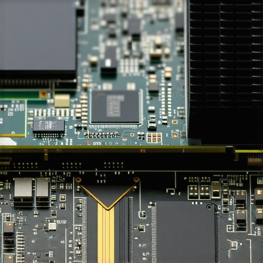 Professional NVMe SSD with Custom Heatsink Close-up of a professional NVMe SSD with a thermal heatsink installed on a workstation motherboard