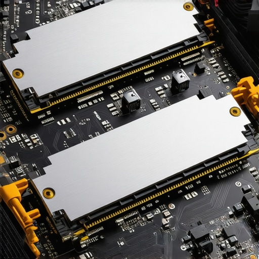 Professional NVMe Storage Configuration Close-up of two NVMe SSDs with heatsinks in a workstation PC