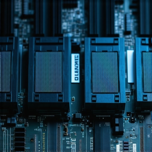 High-speed RAM sticks with heat spreaders installed on a professional motherboard.