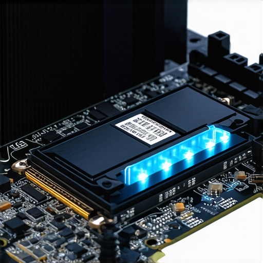 A high-end NVMe SSD with a dedicated heatsink on a workstation motherboard