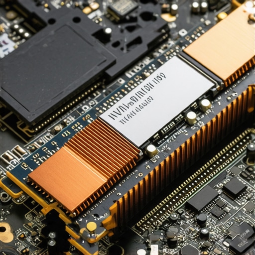 Professional SSD Cooling Setup Close up of a workstation NVMe SSD with copper heatsink for thermal management
