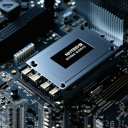 Professional SSD with Advanced Cooling Heatsink A high-performance NVMe SSD with a heavy-duty heatsink for thermal management in a workstation.
