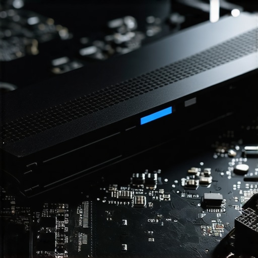Professional SSD with Advanced Heatsink for Thermal Stability Close up of a workstation NVMe SSD with an installed heatsink to prevent thermal throttling.