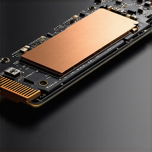 Professional SSD with Advanced Thermal Management Close up of a high-performance NVMe SSD with a professional heatsink for a workstation.
