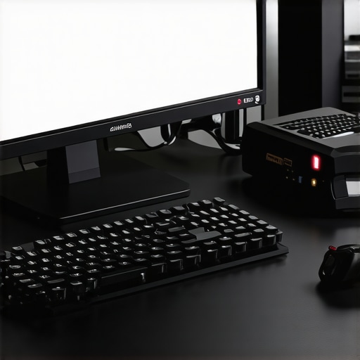 Professional Workstation Maintenance Gear A monitor colorimeter and mechanical keyboard during a maintenance session.