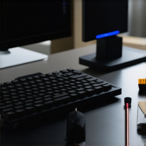Professional Workstation Maintenance Tools A professional maintaining workstation components including keyboard, fans, and monitor.