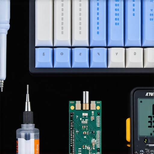 Professional Workstation Maintenance Tools Tools for PC cooling maintenance, monitor calibration, and mechanical keyboard repair on a professional desk.