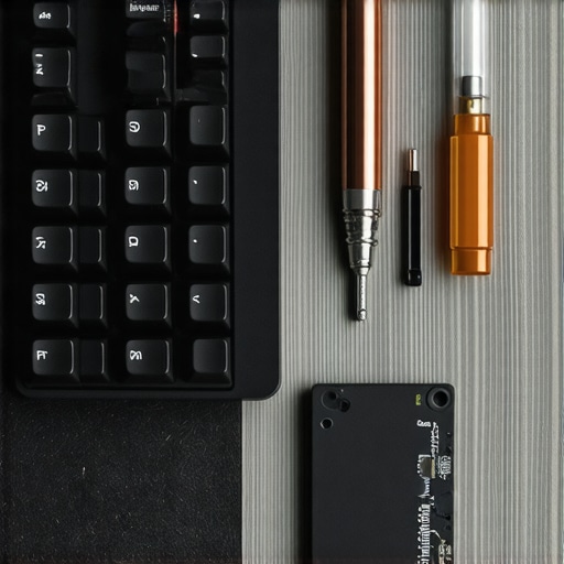 Professional Workstation Maintenance Tools Tools for maintaining mechanical keyboards and SSD storage on a professional desk