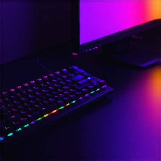 A macro pad and a monitor calibration tool on a designer's desk.
