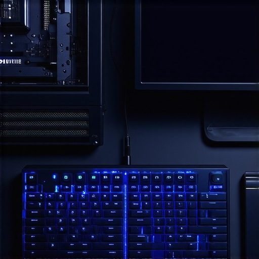 Professional Workstation Maintenance and Calibration Tools A professional workspace showing a monitor calibrator and a customized mechanical keyboard for high-end creative work.