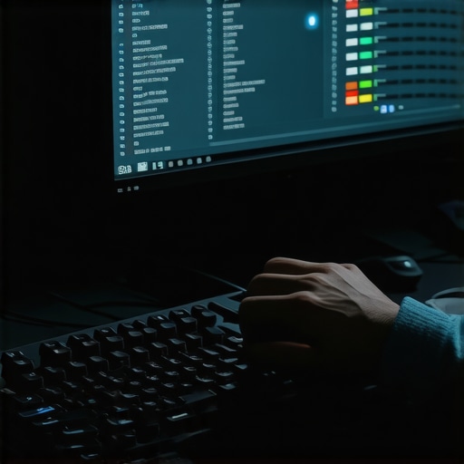 Professional Workstation Maintenance and Cleaning A person cleaning a mechanical keyboard on a professional desk with system monitoring software in the background.