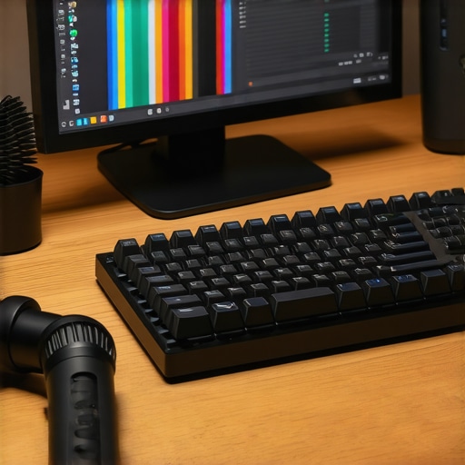 Professional Workstation Maintenance and Cleaning An expert cleaning a mechanical keyboard and maintaining a professional workstation setup.