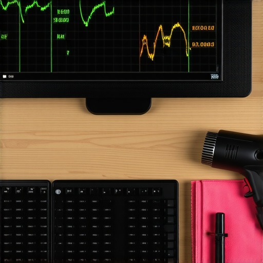 A clean desk setup showing tools for PC maintenance and system health monitoring software on the screen.