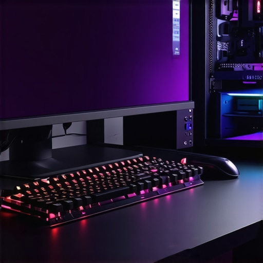 Professional Workstation Maintenance and Setup High-end workstation with professional monitors and mechanical keyboard